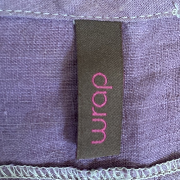 Wrap 100% Linen Tunic blouse Womens 12 Purple Lagenlook Bohemian Artsy beaded - Picture 8 of 15